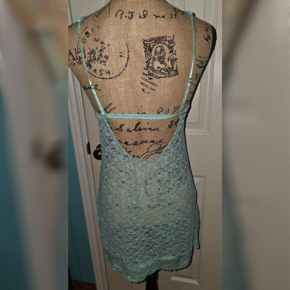 🧚‍♀️Fairycore Aqua Lace Lingerie Mini Slip Dress Open Back Large ✨️ - Picture 3 of 4